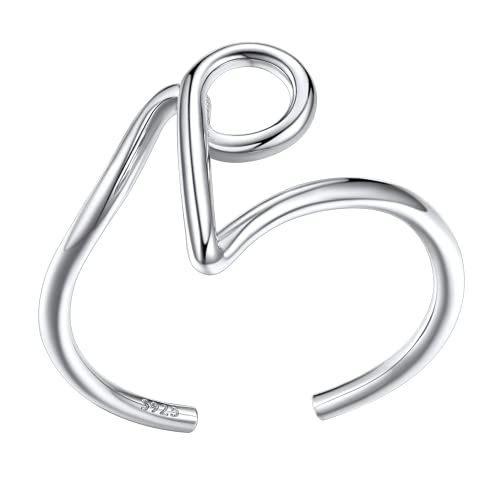 SILVERCUTE Initiale Offener Ring Buchstabe P Silber 925 verstellbar Ring Platiniert Anfangsbuchstaben Statement Ring Minimalist Stil Schmuck Weihnachten Geburtstag für Mädchen Frauen von SILVERCUTE