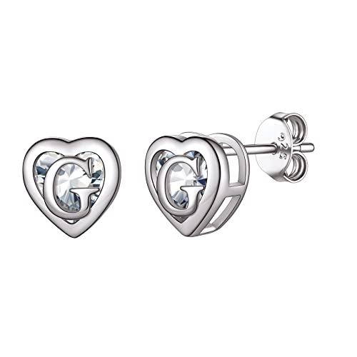 SILVERCUTE Initiale Ohrringe Buchstabe G Silber 925 CZ Herz Ohrstecker Minimalist Stil Piercing Ohr Schmuck Weihnachten Geburtstag für Mädchen Frauen von SILVERCUTE