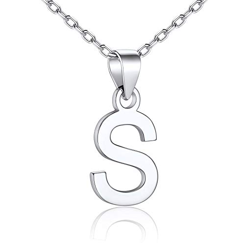 SILVERCUTE Initiale S Buchstabe Halskette 925 Silber Anfangsbuchstabe Anhänger mit 45+5cm Rolokette Minimalist Stil Schlüsselbein Kette Schmuck Accessoire für Mädchen Frauen von SILVERCUTE