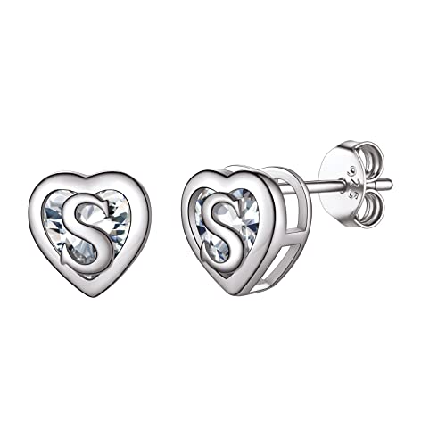 SILVERCUTE Initiale S Buchstabe Ohrstecker 925 Silber Herz Ohrringe mit CZ eingelegt Minimalist Stil Piercing Ohr Schmuck Accessoire für Mädchen Frauen von SILVERCUTE