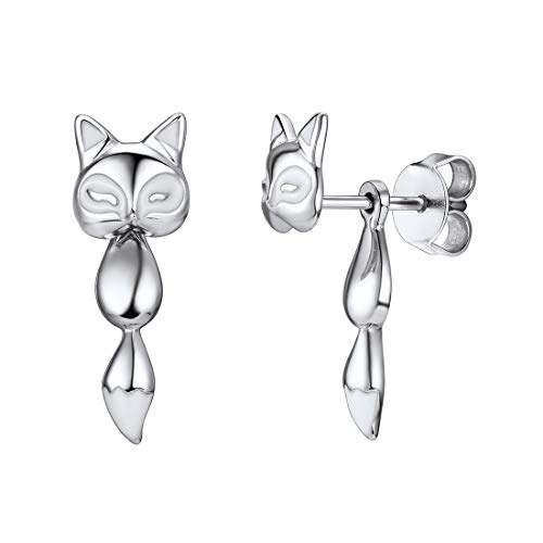 SILVERCUTE Damen Ohrring 925 Sterlingsilber Ohrstecker Fuchs Füchschen Ohr Jacken Tier Schmuck Glücksbringer Geschenk für Mädchen Tochter Freundin 3 Möglichkeiten des Tragens von SILVERCUTE