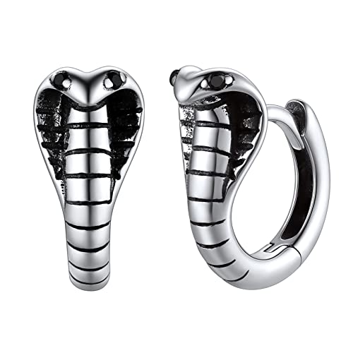 SILVERCUTE Kobra Schlangen Creolen für Männer Frauen Silber 925 Gotik Punk Huggie Creolen mit Schwarzen Zirkonia Ohr Schmuck Accessoire von SILVERCUTE