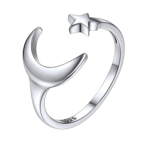 SILVERCUTE Offener Zehenring mit Mond & Stern für Frauen Mädchen 925er Silber Verstellbarer Zehen Ring Fuß Fingerring Sommerstrand Schmuck Accessoire von SILVERCUTE