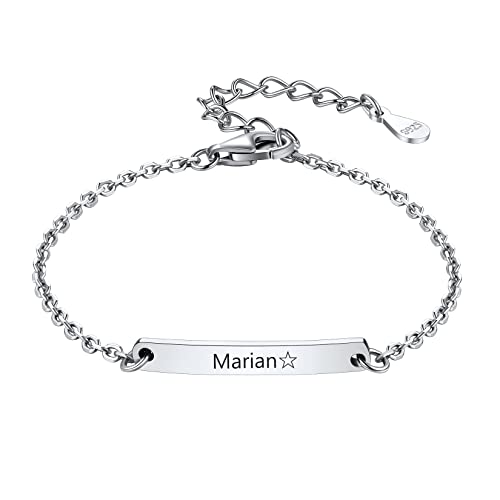 SILVERCUTE Personalisierte Identarmband für Mädchen Jungen Silber 925 Taufarmband Schildarmband 12,5+3cm verstellbare Gliederarmband Kinderschmuck für Geburtstag(2-8jähriger) von SILVERCUTE