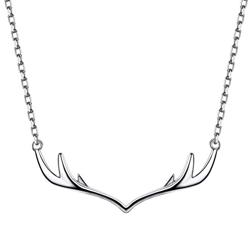 SILVERCUTE Collier Damen Schlüsselbein Kette 925 Sterling Silber Hirschgeweih Anhänger mit 1,5mm 46cm verstellbar Halskette Tierschmuck Frauen Mädchen Geschenk für Weihnachten Jahrestag Geburtstag von SILVERCUTE