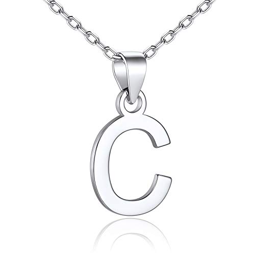 SILVERCUTE Schlüsselbeinkette für Mädchen Frauen Silber 925 Buchstabe C Anhänger + 45+5cm Rolokette Initiale Halskette Minimalist Schmuck Accessoire für Geburtstag von SILVERCUTE