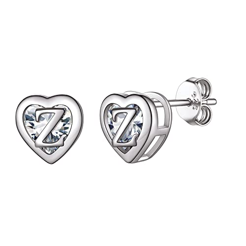 SILVERCUTE Silber 925 Herz Ohrringe mit Zirkonia Damen Buchstabe Z Ohrstecker Minimalist Stil Initiale Piercing Ohrringe Schmuck Accessoire für Valentinstag von SILVERCUTE