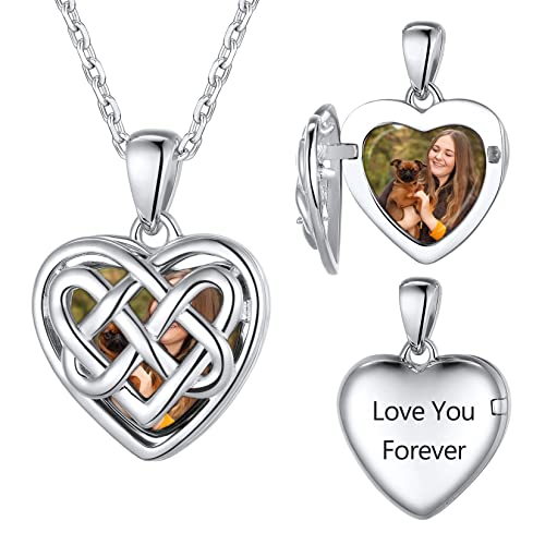 SILVERCUTE keltische Knoten Herz Medaillon zum Öffnen 925er Silber Fotokette personalisiert Photo Bild Amulett Herz Anhänger Halskette Herzanhänger Schmuck für Valentinstag Geburtstag von SILVERCUTE