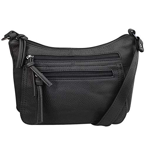 Damen Geldbörse, Leder, mittelgroß, mit vielen Taschen, Schwarz (Schwarz-Frntpck), Medium von SILVERFEVER