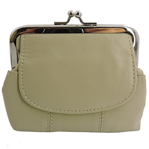 SILVERFEVER Geldbörse aus Leder mit Kisslock-Verschluss – handgefertigtes echtes Lammfell, Beige-1Entry, 4CC, 3.5*5", Gürteltasche von SILVERFEVER