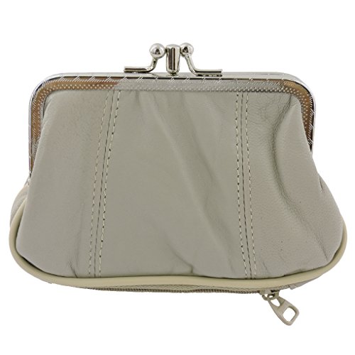 SILVERFEVER Geldbörse aus Leder mit Kisslock-Verschluss – handgefertigtes echtes Lammfell, Beige-2 Eingänge, 2 Taschen, 3.5*5.5", Gürteltasche von SILVERFEVER