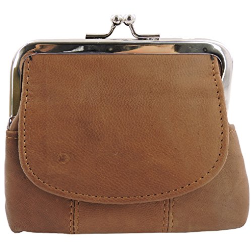 SILVERFEVER Geldbörse aus Leder mit Kisslock-Verschluss – handgefertigtes echtes Lammfell, Braun, 1 Eintrag, 4 cc, 3.5*5", Gürteltasche von SILVERFEVER