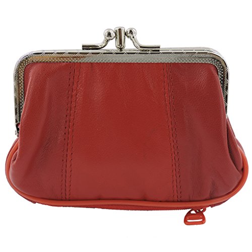 SILVERFEVER Geldbörse aus Leder mit Kisslock-Verschluss – handgefertigtes echtes Lammfell, Rot, 2 Eingänge, 2 Taschen, 3.5*5.5", Gürteltasche von SILVERFEVER