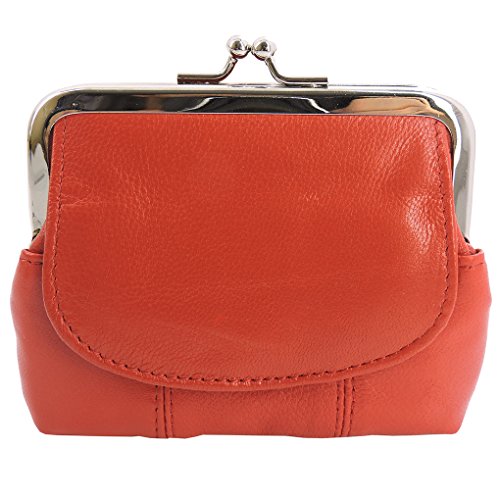 SILVERFEVER Geldbörse aus Leder mit Kisslock-Verschluss – handgefertigtes echtes Lammfell, Rot-1Entry, 4CC, 3.5*5", Gürteltasche von SILVERFEVER