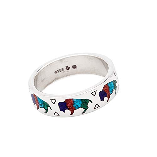 Indianerschmuck Ring Chip Inlay Türkis Koralle Büffel Bison Buffalo Westernschmuck Navajo Style Indianerring (66 (21.0)) von SILVERFOX