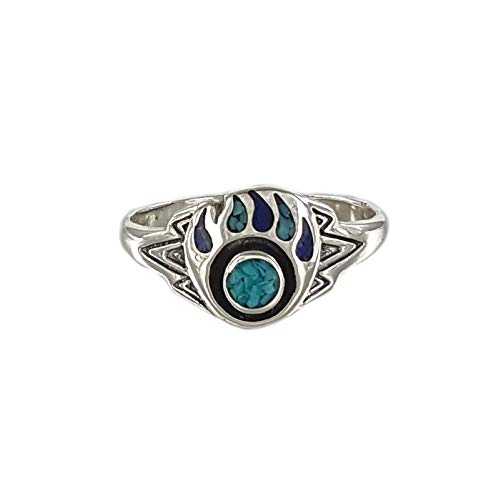 Indianerschmuck Ring Chip Inlay Türkis Lapis Bärentatze Westernschmuck Indianering Navajo Style Silver Fox (60 (19.1)) von SILVERFOX