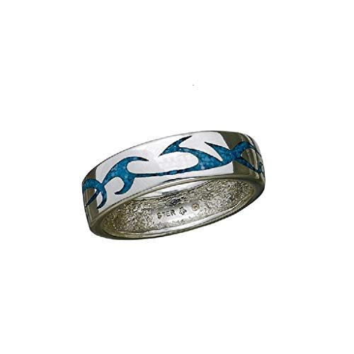 Indianerschmuck Tribal Style Tattoo Silberring Tribalring Türkis Chip Inlay Indianerring Silver Fox (63 (20.1)) von SILVERFOX