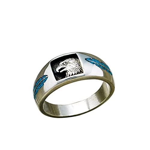 SILVERFOX Indianerschmuck 3D Ring Adler Chip Inlay Türkis Türkisring Indianerring Westernschmuck (63 (20.1)) von SILVERFOX