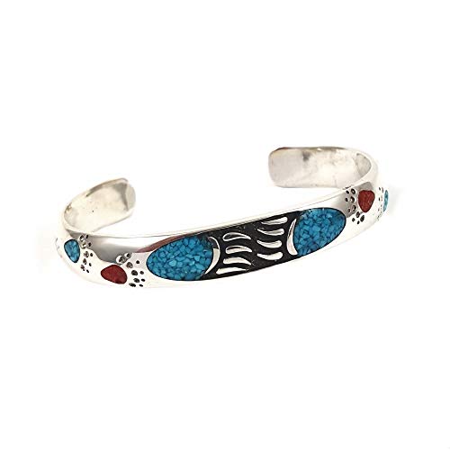 SILVERFOX Indianerschmuck Chip Inlay Armreif Bärentatzen Türkis Koralle Westernschmuck Indianer Schmuck von SILVERFOX