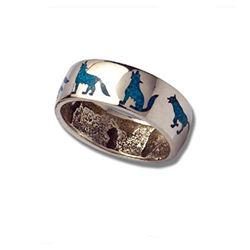 SILVERFOX Wolfs Ring Türkis Navajo Style Indianerschmuck Westernschmuck Wolfsring Silver Wolf (69 (22.0)) von SILVERFOX