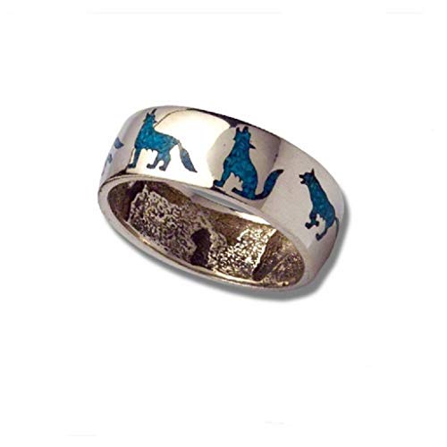 Wolfs Ring Türkis Navajo Style Indianerschmuck Westernschmuck Wolfsring Silver Wolf (69 (22.0)) von SILVERFOX
