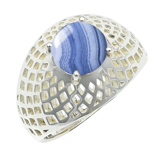 Blauer Spitzenachat Edelstein 925 Sterling Silber Stilvoller Handgefertigter Band Ring Geschenkartikel Herren und Damen Schmuck SILVERTROVE ERG1256CG19_(65 (20.7)) von SILVERNROCK