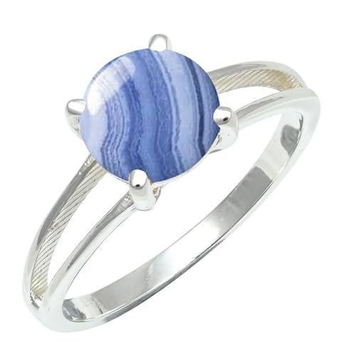 Blauer Spitzenachat Edelstein 925 Sterling Silber Stilvoller Handgefertigter Band Ring Geschenkartikel Herren und Damen Schmuck SILVERTROVE ERG1258CG2_(48 (15.3)) von SILVERNROCK