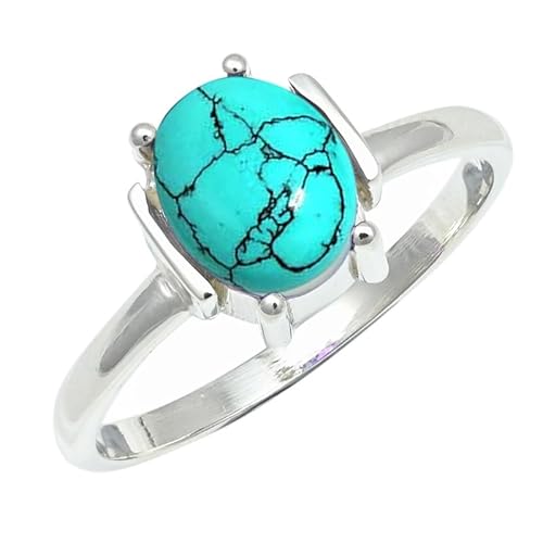 Im Labor hergestellter Türkis Edelstein für Herren und Damen in Sterling Silber Stilvoller Handgefertigter Band Ring Schmuck ERG1255BU1_(47 (15.0)) von SILVERNROCK