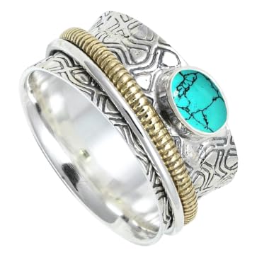 Im Labor hergestelltes Türkis Edelstein 925 Sterling Silber Spinnerring Herren und Damen Meditationsring handgefertigter Schmuck ERG1211BU11_(57 (18.1)) von SILVERNROCK