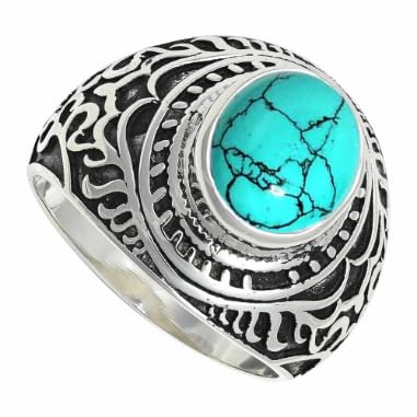 Im Labor hergestelltes Türkis Edelstein für Herren und Damen in Sterling Silber Stilvoller Handgefertigter Band Ring Schmuck ERG1219BU23_(69 (22.0)) von SILVERNROCK