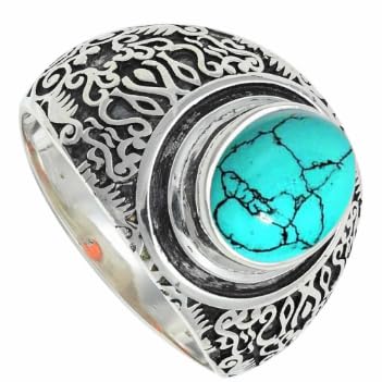 Im Labor hergestelltes Türkis Edelstein für Herren und Damen in Sterling Silber Stilvoller Handgefertigter Band Ring Schmuck ERG1220BU8_(54 (17.2)) von SILVERNROCK