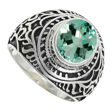 Laborgezüchteter Aquamarin Edelstein 925 Sterling Silber Stilvoller Handgefertigter Band Ring Herren und Damen Schmuck ERG1219AY11_(57 (18.1)) von SILVERNROCK