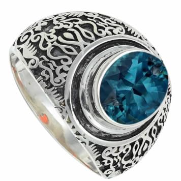 Laborgezüchteter Londoner Blautopas Edelstein Sterling Silber Stilvoller Handgefertigter Band Ring für Männer und Frauen Schmuck ERG1220AT18_(64 (20.4)) von SILVERNROCK
