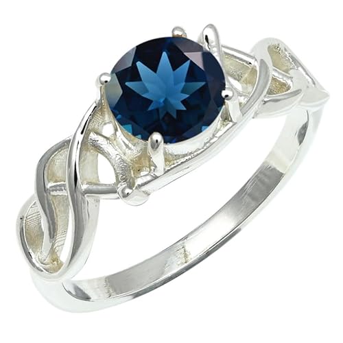 Laborgezüchteter Londoner Blautopas Edelstein Sterling Silber Stilvoller Handgefertigter Band Ring für Männer und Frauen Schmuck ERG1257AT13_(59 (18.8)) von SILVERNROCK