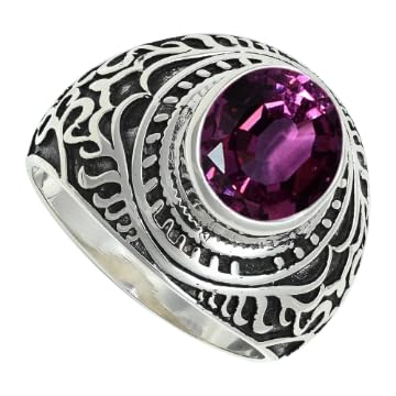 Laborgezüchteter Rhodolith Edelstein Sterling Silber Stilvoller Handgefertigter Band Ring Geschenkartikel für Männer und Frauen in Schmuck ERG1219AW11_(57 (18.1)) von SILVERNROCK