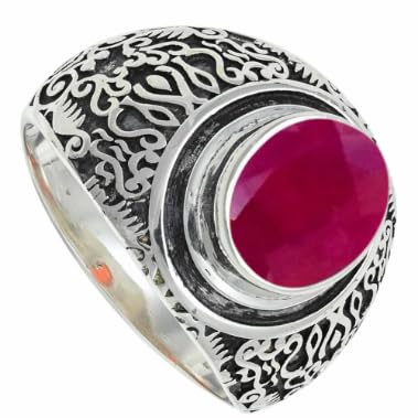 Laborgezüchteter Rubin Edelstein 925 Sterling Silber Stilvoller Handgefertigter Band Ring Geschenkartikel Herren und Damen Schmuck ERG1220AM6_(52 (16.6)) von SILVERNROCK