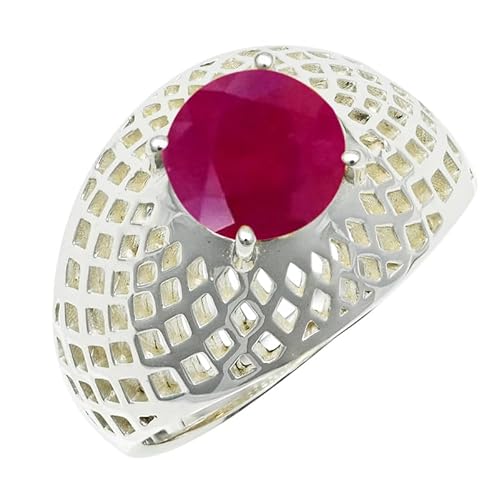 Laborgezüchteter Rubin Edelstein 925 Sterling Silber Stilvoller Handgefertigter Band Ring Geschenkartikel Herren und Damen Schmuck ERG1256AM8_(54 (17.2)) von SILVERNROCK
