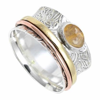 Laborgezüchteter Rutilquarz Edelstein 925 Sterling Silber Spinnerring Herren und Damen Meditationsring Geschenkartikel handgefertigter Schmuck ERG1215BM23_(69 (22.0)) von SILVERNROCK