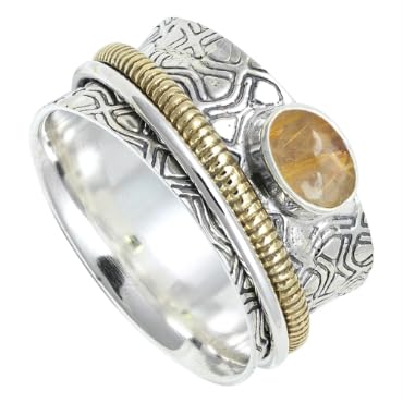 Laborgezüchteter Rutilquarz Edelstein Ring Herren und Damen Spinner Ring 925 Sterling Silber Meditationsring handgefertigter Schmuck ERG1211BM6_(52 (16.6)) von SILVERNROCK