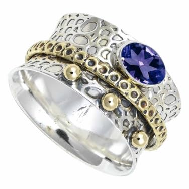 Laborgezüchteter Tansanit Edelstein Ring Herren und Damen Spinner Ring 925 Sterling Silber Meditationsring handgefertigter Schmuck ERG1213AV24_(70 (22.3)) von SILVERNROCK