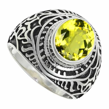Laborgezüchteter Zitronenquarz Edelstein 925 Sterling Silber Stilvoller Handgefertigter Band Ring Herren und Damen Schmuck SILVERTROVE ERG1219BA19_(65 (20.7)) von SILVERNROCK