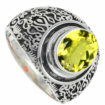 Laborgezüchteter Zitronenquarz Edelstein 925 Sterling Silber Stilvoller Handgefertigter Band Ring Herren und Damen Schmuck SILVERTROVE ERG1220BA14_(60 (19.1)) von SILVERNROCK