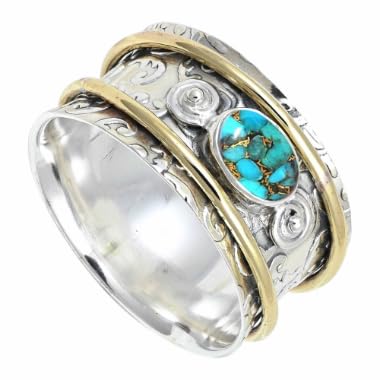 Laborgezüchteter blauer Kupfertürkis Edelstein 925 Sterling Silber Spinnerring Herren und Damen Meditationsring Geschenkartikel Schmuck ERG1212BI4_(50 (15.9)) von SILVERNROCK