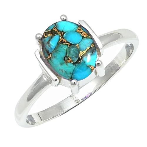 Laborgezüchteter blauer Kupfertürkis Edelstein 925 Sterling Silber Stilvoller Handgefertigter Band Ring Herren und Damen Schmuck ERG1255BI27_(73 (23.2)) von SILVERNROCK