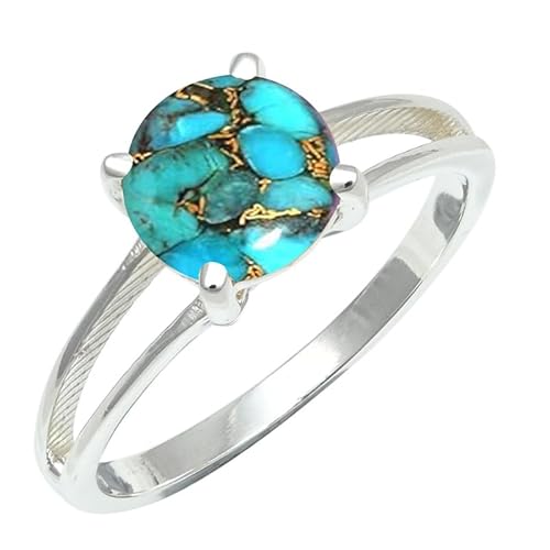 Laborgezüchteter blauer Kupfertürkis Edelstein 925 Sterling Silber Stilvoller Handgefertigter Band Ring Herren und Damen Schmuck ERG1258BI19_(65 (20.7)) von SILVERNROCK