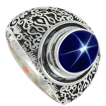 Laborgezüchteter blauer Lindy Star Edelstein 925 Sterling Silber Stilvoller Handgefertigter Band Ring Herren und Damen Schmuck SILVERTROVE ERG1220BG1_(47 (15.0)) von SILVERNROCK
