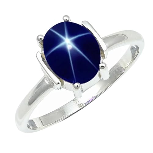 Laborgezüchteter blauer Lindy Star Edelstein 925 Sterling Silber Stilvoller Handgefertigter Band Ring Herren und Damen Schmuck SILVERTROVE ERG1255BG8_(54 (17.2)) von SILVERNROCK