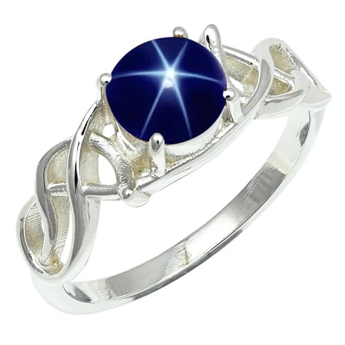 Laborgezüchteter blauer Lindy Star Edelstein 925 Sterling Silber Stilvoller Handgefertigter Band Ring Herren und Damen Schmuck SILVERTROVE ERG1257BG26_(72 (22.9)) von SILVERNROCK