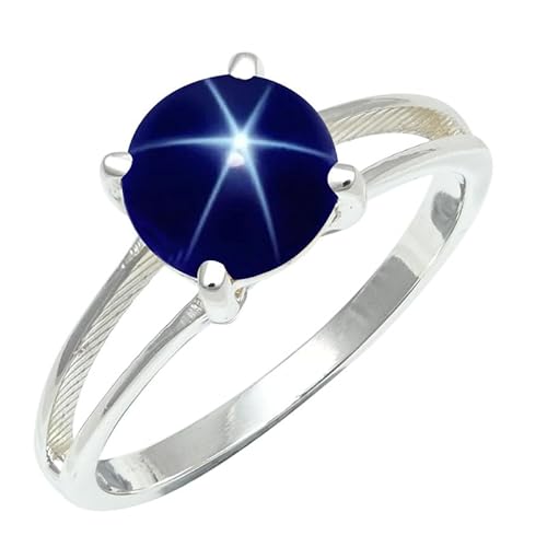 Laborgezüchteter blauer Lindy Star Edelstein 925 Sterling Silber Stilvoller Handgefertigter Band Ring Herren und Damen Schmuck SILVERTROVE ERG1258BG25_(71 (22.6)) von SILVERNROCK