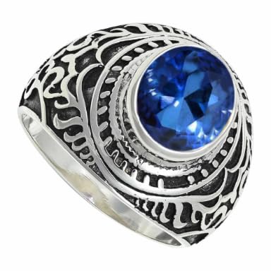 Laborgezüchteter blauer Saphir Edelstein für Herren und Damen in Sterling Silber Stilvoller Handgefertigter Band Ring Schmuck ERG1219AO18_(64 (20.4)) von SILVERNROCK